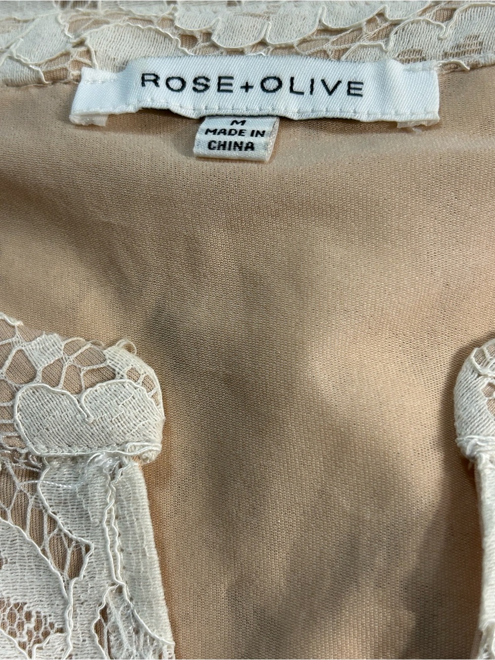 Rose + Olive Lace Button Front Sleeveless Tank Top Beige Nude Lined Medium M - Picture 2 of 6